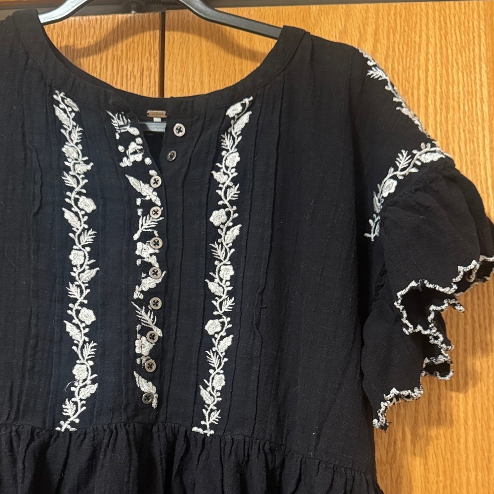 Free People Black Mini Dress with White Trim detailing - Picture 8 of 9